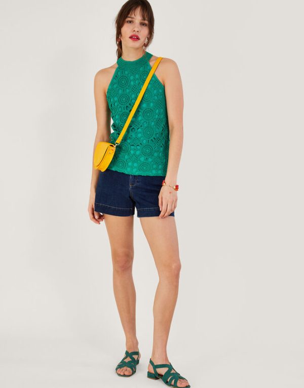 Monsoon Sleeveless Crochet Top with LENZING™ ECOVERO™ Green - Image 2