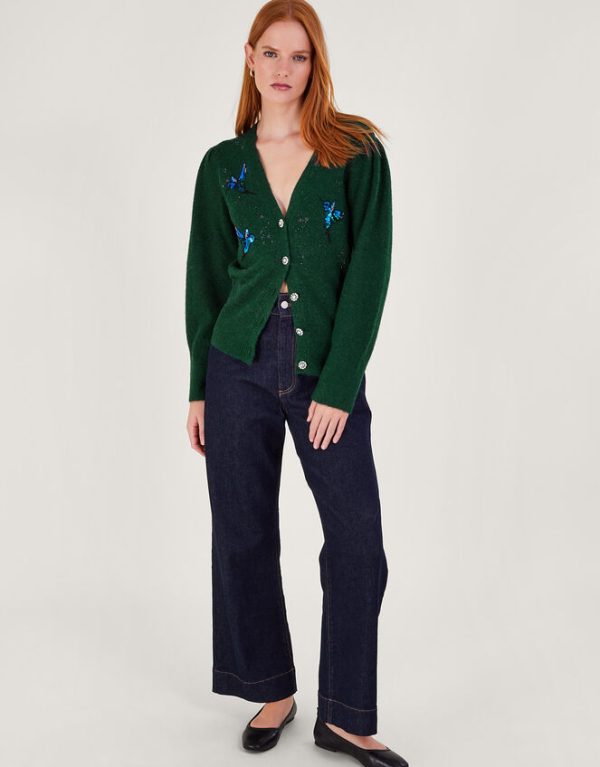 Monsoon Beau Bird Embellished Cardigan Green - Image 3