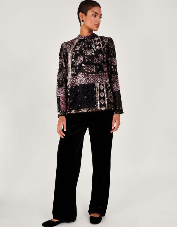 Monsoon Dahlia Devore Blouse Black - Image 2