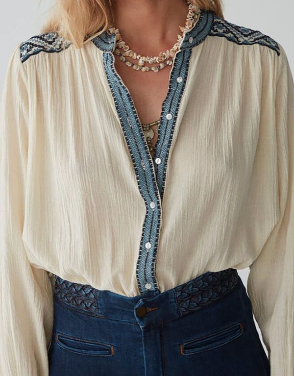 Monsoon Maison Hotel Geometric Embroidered Blouse Ivory - Image 4