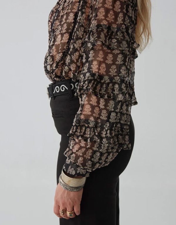 Monsoon Maison Hotel Floral Ruffle Blouse Black - Image 4