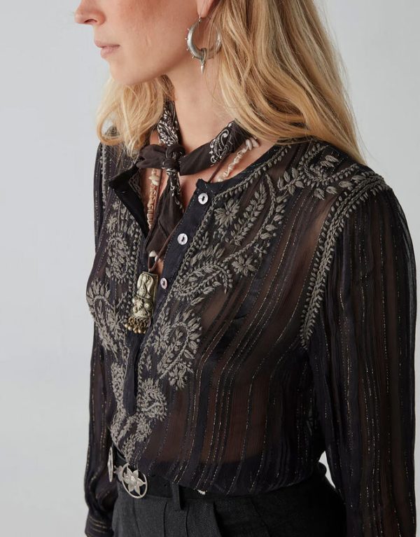 Monsoon Kate Metallic Embroidered Blouse Black - Image 4