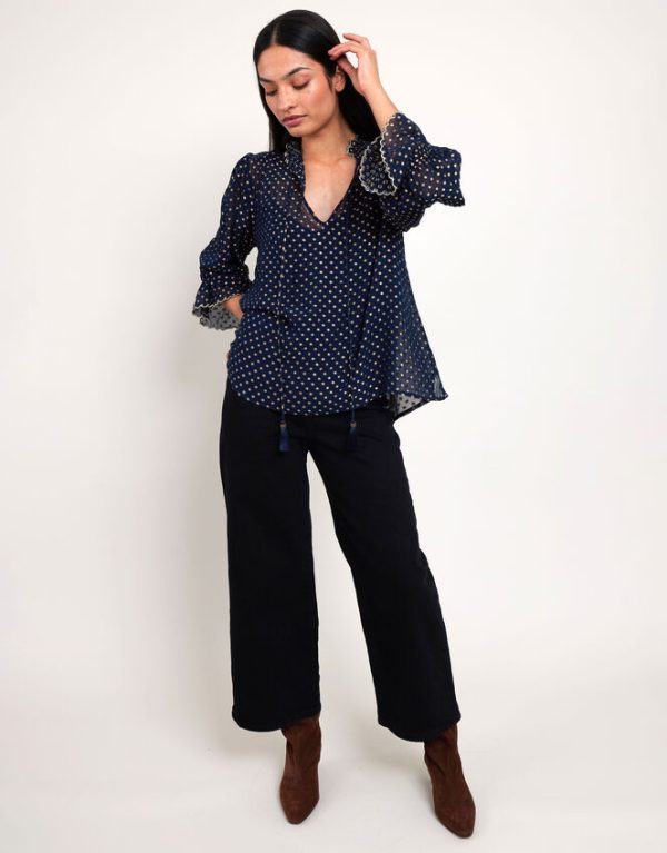 Monsoon East Foil Polka Dot Blouse Blue - Image 4