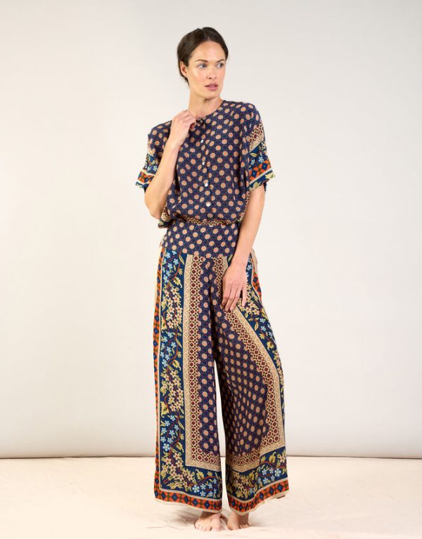 Monsoon One Hundred Stars Tile Print Palazzo Trousers Blue - Image 4