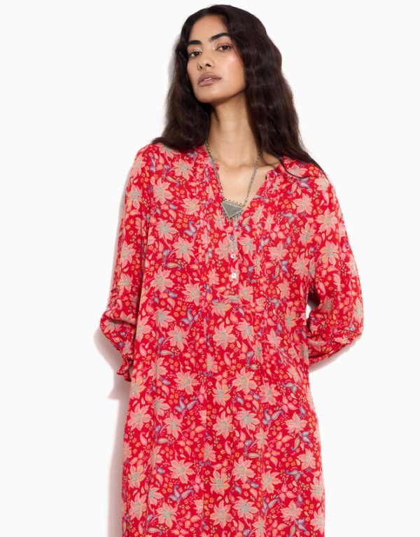 Monsoon East Pleat Floral Midi Dress Red - Image 4