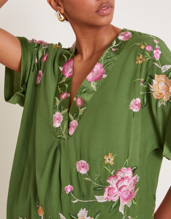 Monsoon Alice Floral Embroidered V-Neck Blouse Green - Image 4