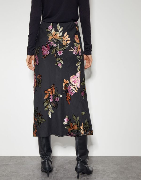 Monsoon Ariella Floral Devore Midi Skirt Black - Image 4