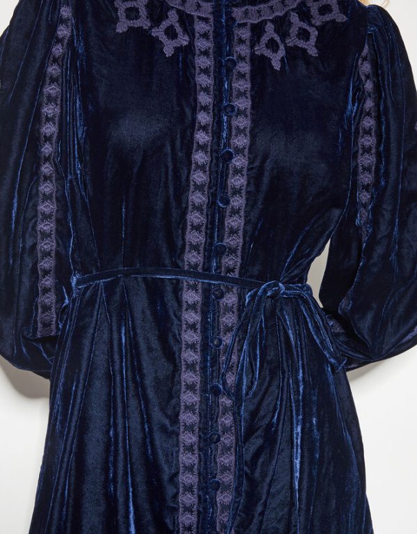 Monsoon Ivy Embroidered Velvet Mini Dress Blue - Image 4