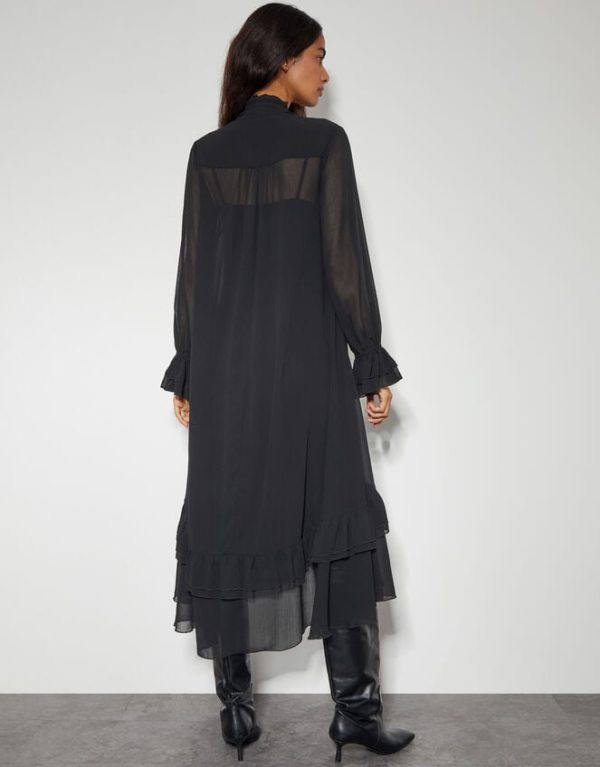 Monsoon Aurelia Long Sleeve Ruffle Midi Dress Black - Image 4