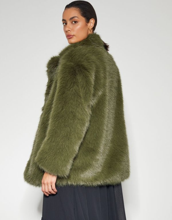 Monsoon Felixa Faux Fur Coat Green - Image 4