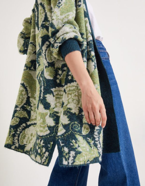 Monsoon Ember Printed Longline Cardigan Green - Image 4