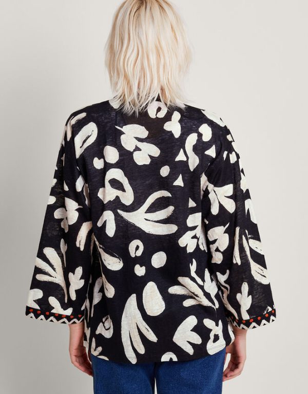 Monsoon Rosa Print Linen Cover Up Black - Image 3