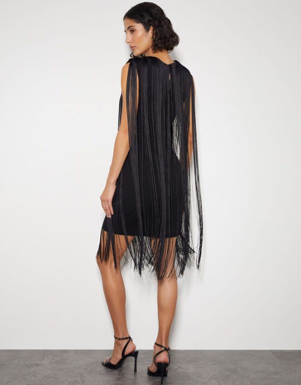 Monsoon Tara Sleeveless Fringe Mini Dress Black - Image 4