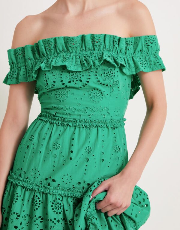 Monsoon Brynn Broderie Dress Green - Image 4