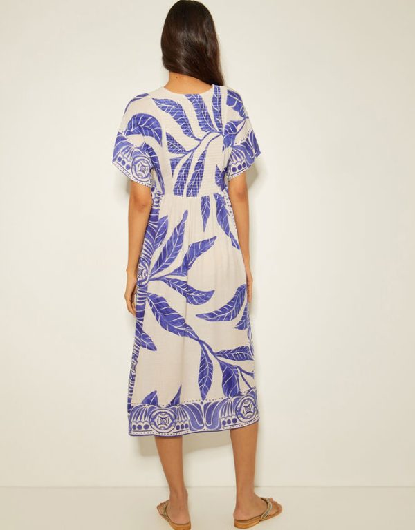 Monsoon Dina Palm Print Midi Dress White - Image 4