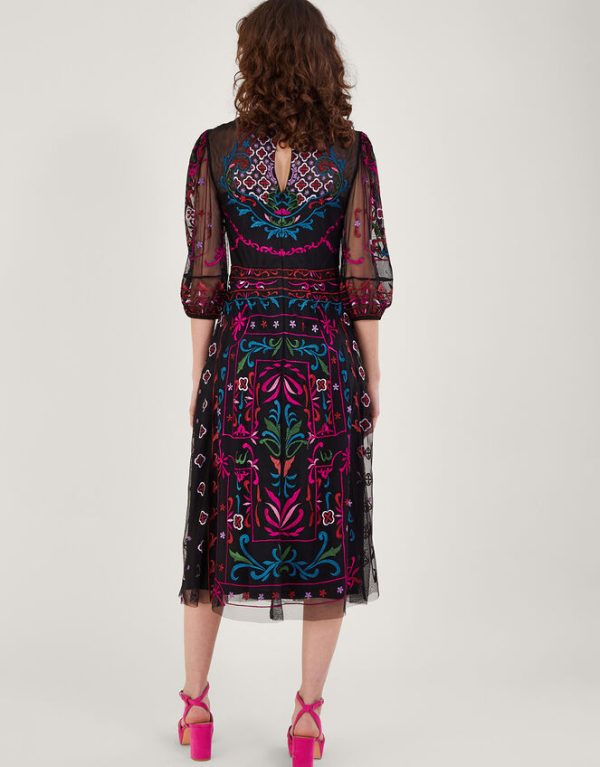 Monsoon Maddie Embroidered Tea Dress Black - Image 3