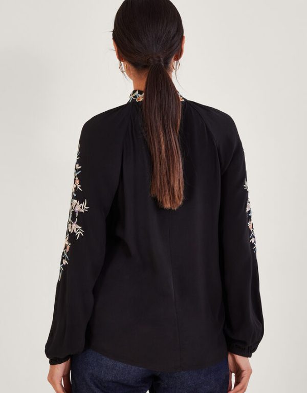 Monsoon Farah Floral Embroidered Blouse Black - Image 3