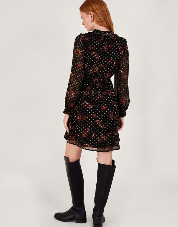 Monsoon Ottilie Print Tea Dress Black - Image 3