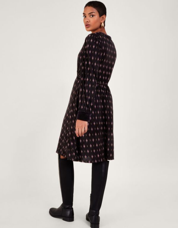 Monsoon Geometric Print Dress Black - Image 3