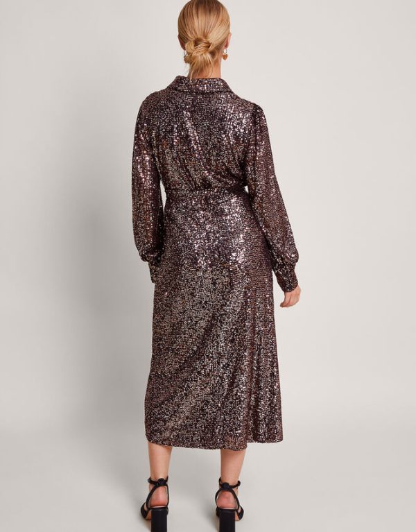 Monsoon Megan Sequin Dress Silver - Image 4