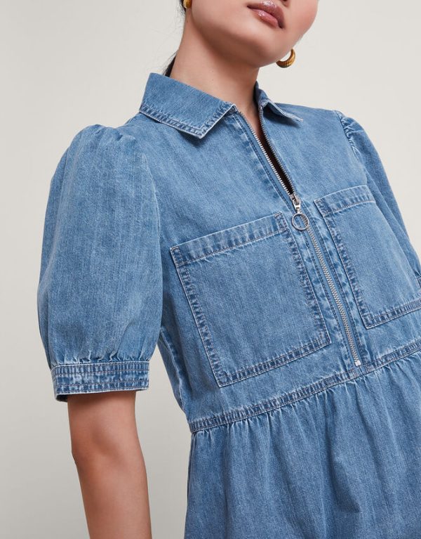 Monsoon Adeena Denim Mini Dress Blue - Image 4