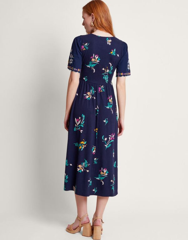 Monsoon Maya Floral Embroidered Midi Dress Blue - Image 4