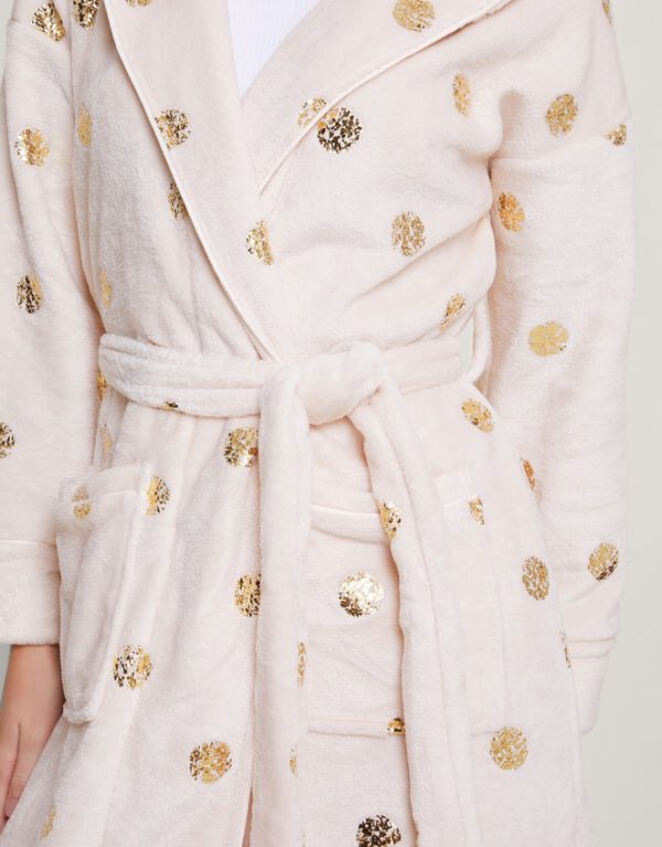 Monsoon Spot Foil Hooded Dressing Gown Ivory - Image 4