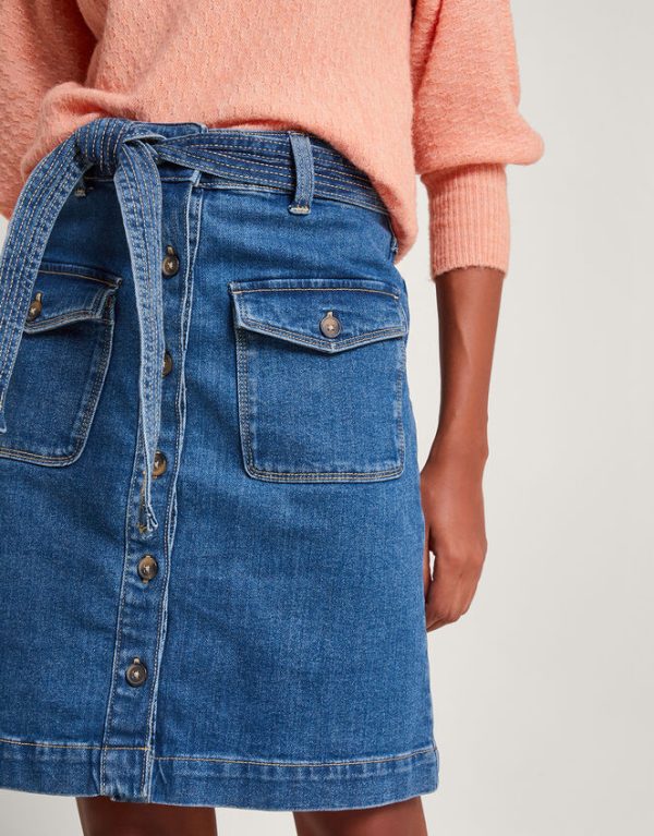 Monsoon Denim Button Through Belted Skirt Blue - Image 4