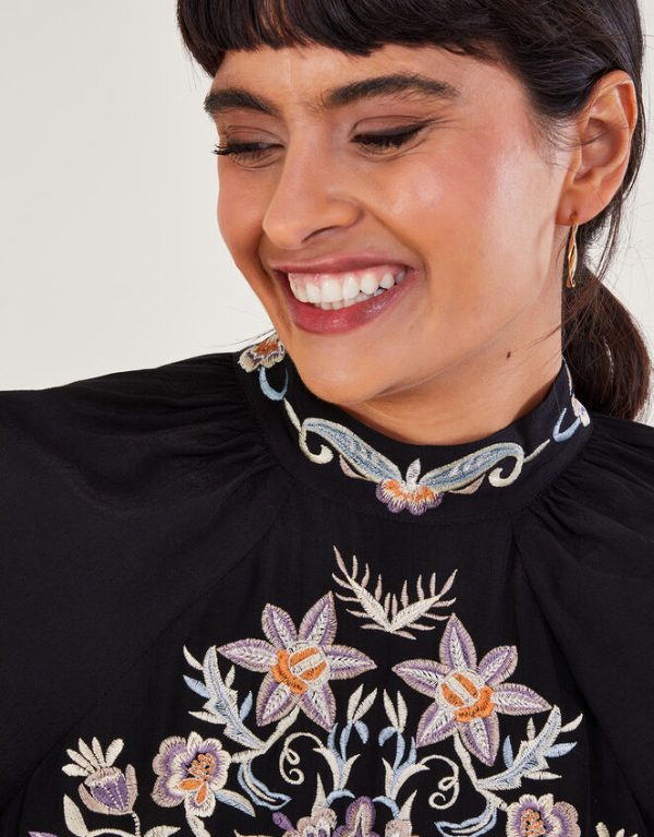 Monsoon Farah Floral Embroidered Blouse Black - Image 4