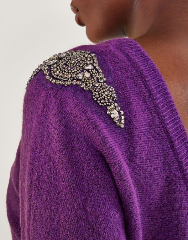 Monsoon Emma Scoop Back Embellished Jumper Purple - Image 4