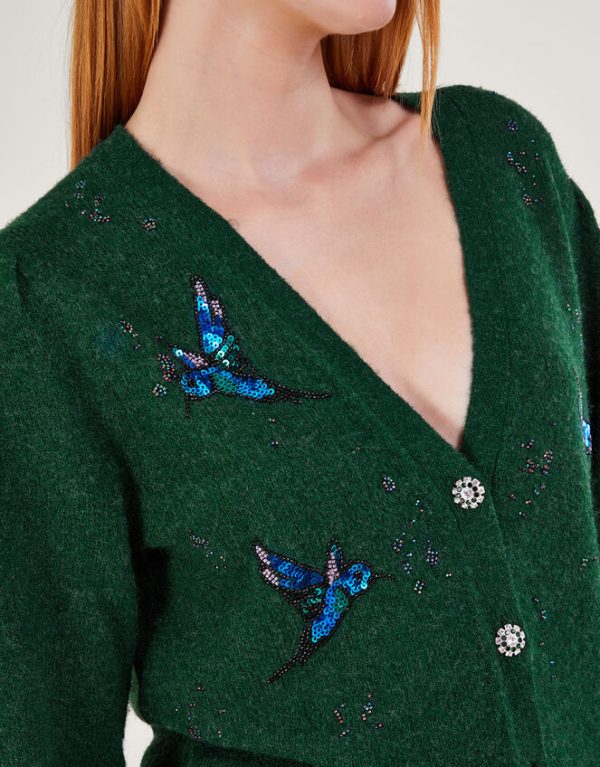 Monsoon Beau Bird Embellished Cardigan Green - Image 5