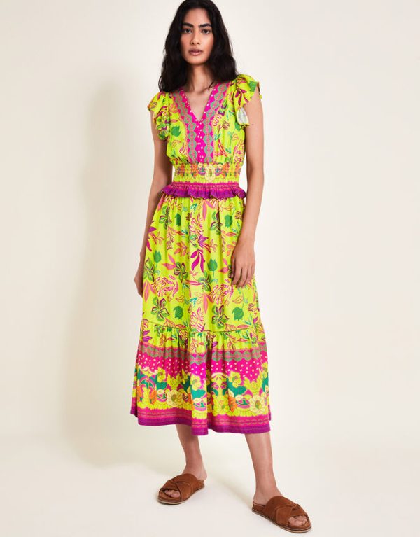 Monsoon Vita Floral Dress Green - Image 6