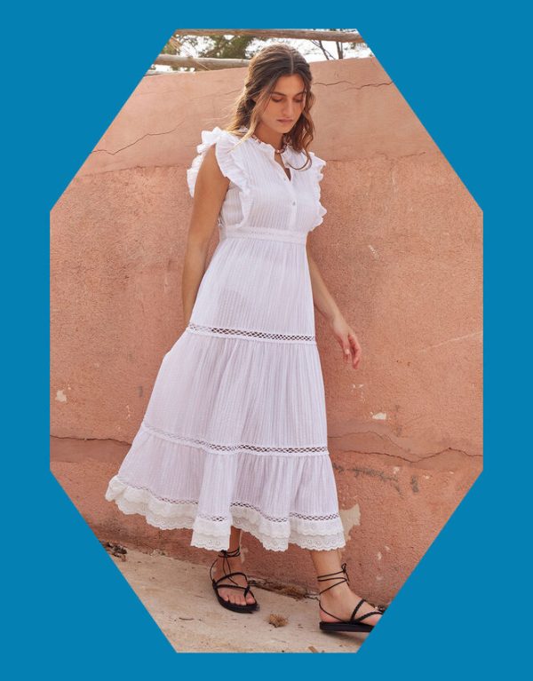 Monsoon East Tiered Beach Dress White