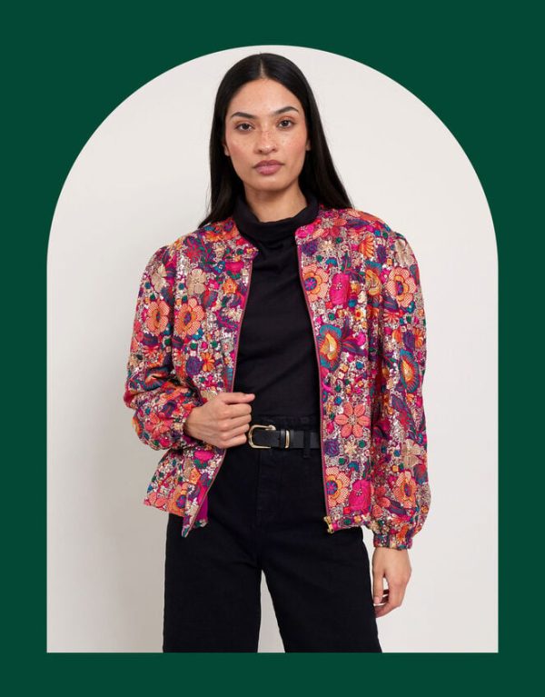 Monsoon East Embellished Floral Bomber Jacket Multi