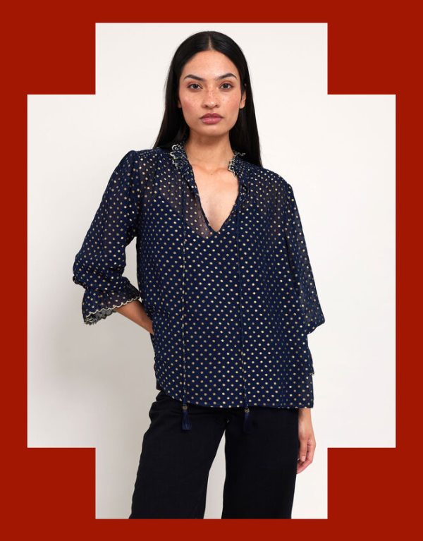 Monsoon East Foil Polka Dot Blouse Blue